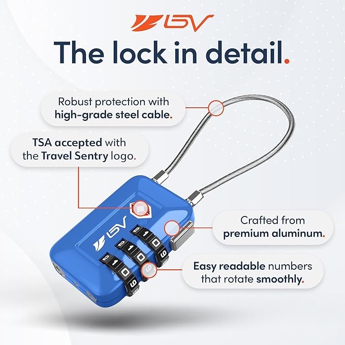 TSA Accepted Luggage Travel Lock, Set-Your-Own Combination Lock for School Gym Locker, Luggage Suitcase Baggage Locks, Filing Cabinets, Toolbox, Case (Blue, 2 Pack)