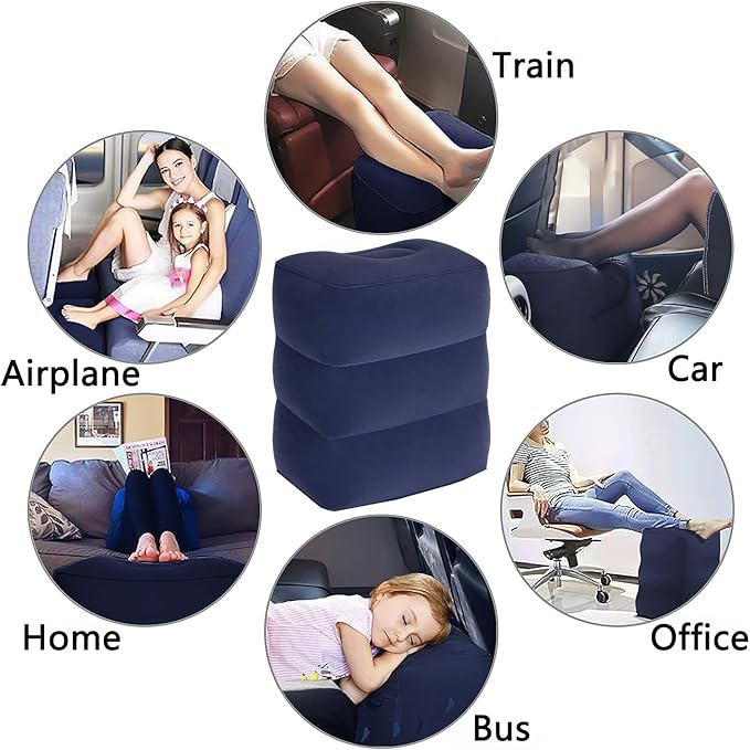 Inflatable Travel Foot Rest Pillow, Adjustable Height Leg Rest Pillow for Cars, Home, Office, Trains, Airplane, Make a Flat Bed for Baby, Kids, Toddlers, Blue, 1 Pack