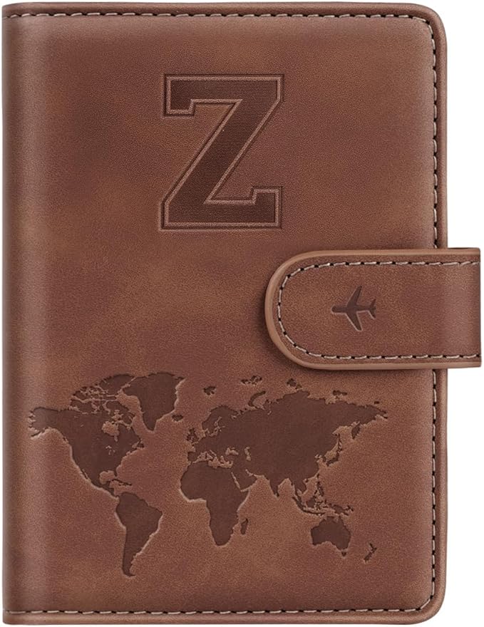 Passport Holder Cover Personalized Initial Letter A-Z Travel Wallet RFID Blocking Passport Cover Holder for Travel Passport Book Holders for Women and Men, Brown-Z