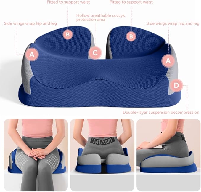 Memory Foam Seat Car Computer Desk Chair Cushion，Cushion For Tailbone Pain Relief Cushion Office Chair Butt Pillow Seat Cushions For Office Chairs Wheelchair Cushion For Long Sitting Back Pain Blue