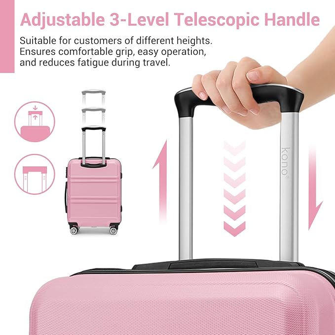 Kono 20" Carry on Luggage with Spinner Wheel TSA Lock, Lightweight PC+ABS Hardside Luggage Durable Small Carry on Suitcase Pink