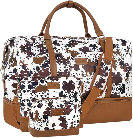 Weekender Bag, Large Travel Duffel Bag for Women, Carry on Overnight Bag with Shoe Compartment and Toiletry Bags