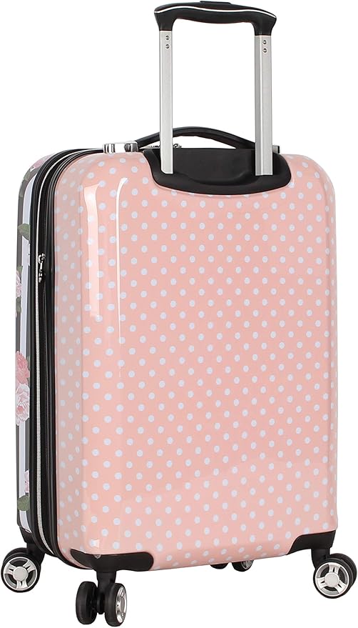 Betsey Johnson Designer 20 Inch Carry On - Expandable (ABS + PC) Hardside Luggage - Lightweight Durable Suitcase With 8-Rolling Spinner Wheels for Women (Stripe Roses)