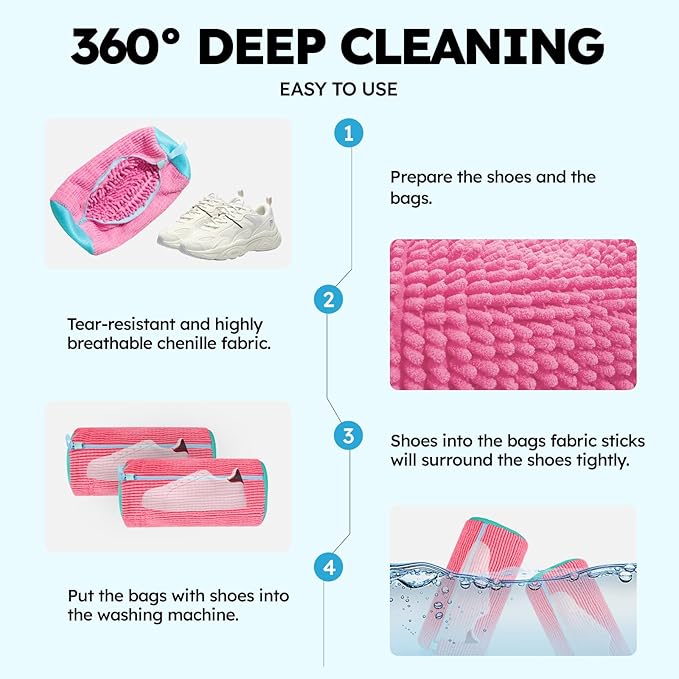 Shoe Washing Machine Bag: Shoe Washing Bag Keeps Clean - Reusable Laundry Shoe Bag for Sneaker Tennis Shoes Unstain Cleaner Kit(Pink 2 Pcs)