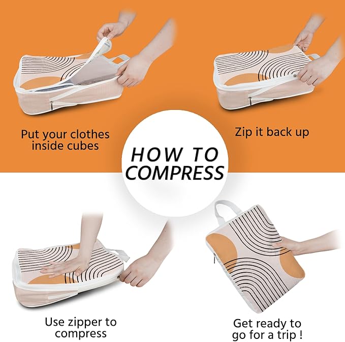6 Pcs Compression Packing Cubes Waterproof Suitcase Travel Bag Luggage Backpack Organizer Travel Cubes for Packing-Bohemian