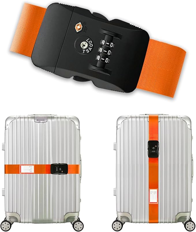 Veki Luggage Straps, TSA Approved Travel Luggage Packing Straps, Buckle Luggage Tags, Suitcase Belt Straps, Cordless Luggage, Add-On Bags, Accessory Buckle Straps and Packing Straps (Orange)