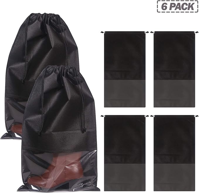 DIOMMELL Set of 6 Tall Boot Bags for Travel Non-Woven with Rope for Women Large Shoe Protector Cover Storage Organizers Pouch