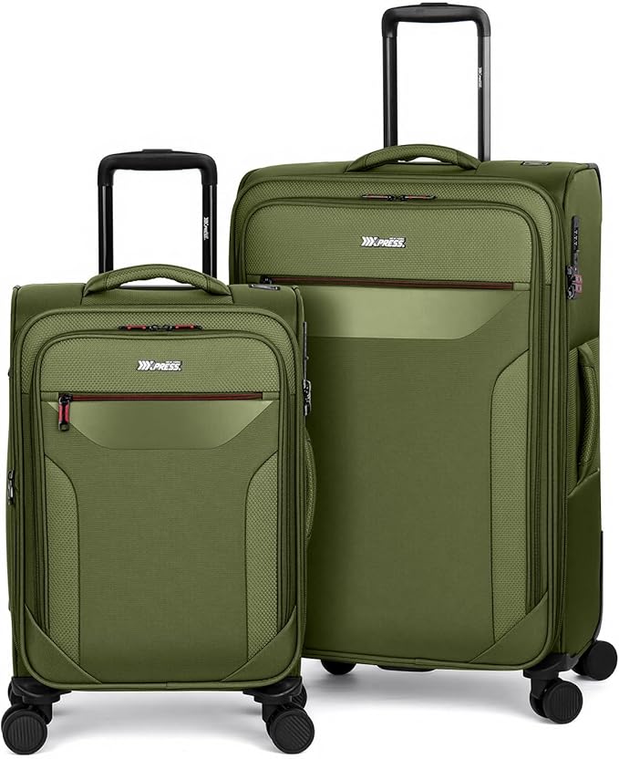 2PCS Set（22in/28in）Softside Luggage Sets w/TSA LOCK,Expandable 20% Luggage w/Spinner Wheels,Upright Spinner Softshell,Lightweight Durable Rolling Travel Luggage Set for Men/Women（Green,22in/28in）