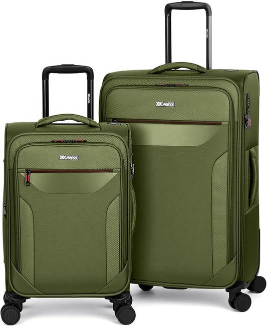 2PCS Set（22in/28in）Softside Luggage Sets w/TSA LOCK,Expandable 20% Luggage w/Spinner Wheels,Upright Spinner Softshell,Lightweight Durable Rolling Travel Luggage Set for Men/Women（Green,22in/28in）