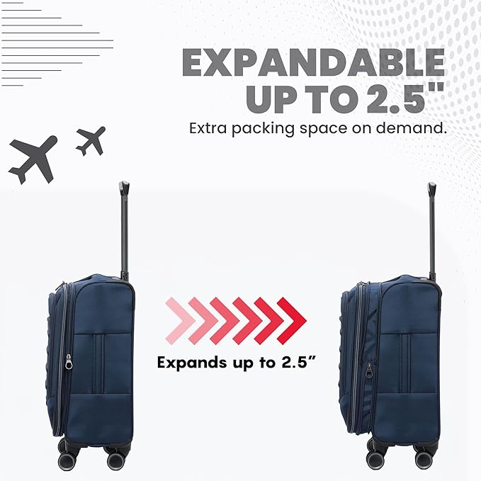 Spyder Pivot Expandable Softside Spinner Checked Luggage with 360° Spinner Wheels (True Navy, 3-Piece Set)