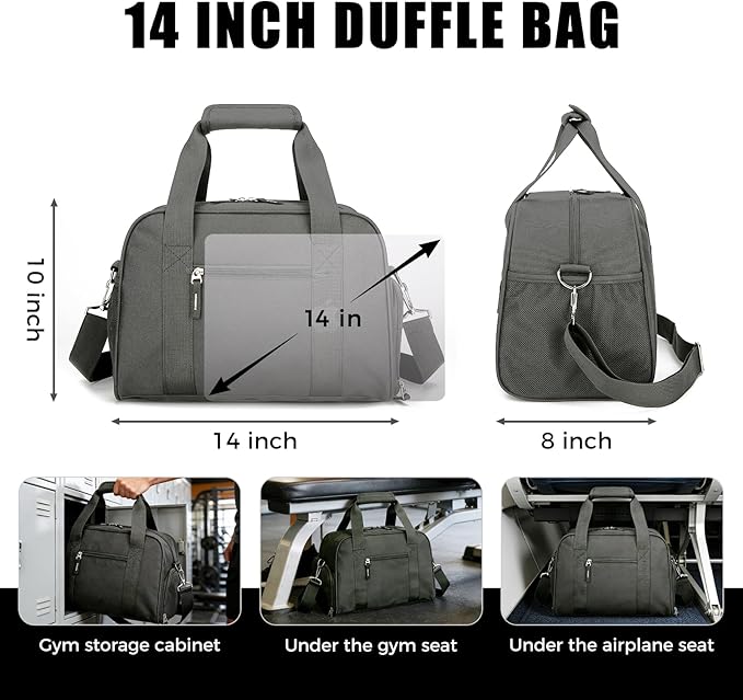 SeaRock 14 inch Small Gym Bag for Men & Women, Mini Duffle Bag with Shoe Compartment, Carry On Duffel Bag for Travel Sports, Dark Grey