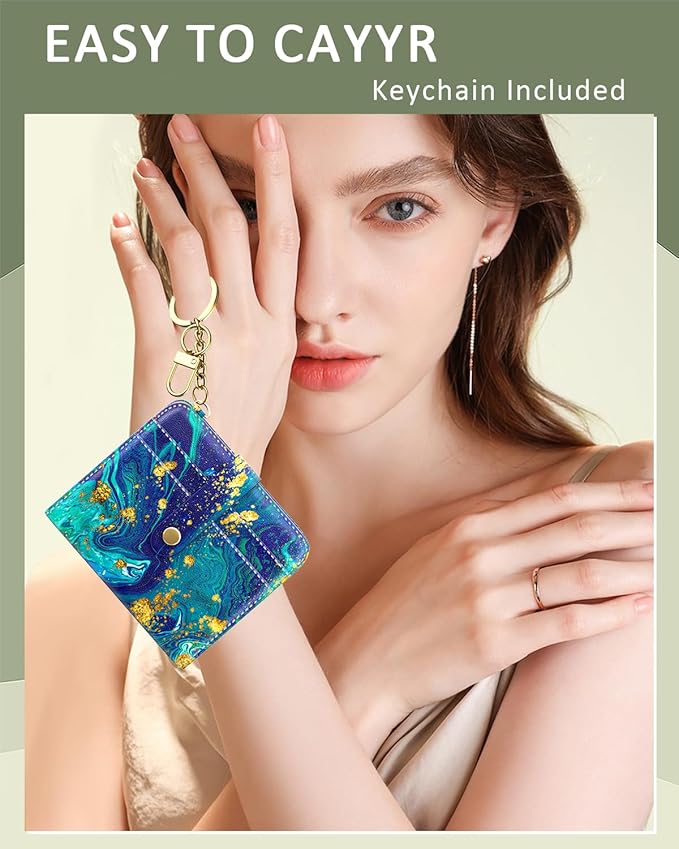 Aiawoxc Womens Wallet, RFID Small Wallets for Women, Slim Compact Credit Card Holder, Cute Leather Bifold Ladies Purse with Zipper Coin Pocket and ID Window, Ocean Marble