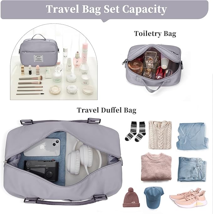 Weekender Bags for Women,Personal Item Travel Bag with Shoes Compartment,Overnight Travel Duffel Bag with Toiletry Bag