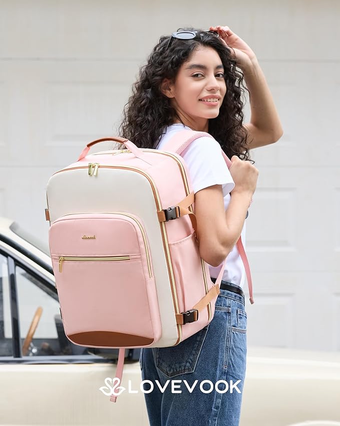 LOVEVOOK 50L Large Travel Backpack for Women, Carry on Backpack Airline Approved, Waterproof Travel Essentials fits 18" Laptop, TSA Personal Item Travels Bag Sports Backpack with 3 Packing Cubes