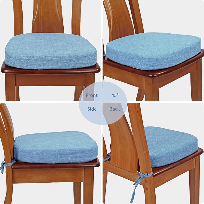 BUYUE Thickened 2.5" Dining Chair Cushions Set of 4, U-Shape High Density Foam Comfortable Chair Pads for Kitchen, Slip Resistant Indoor Seat Cushions (4 PCS, Light Blue)