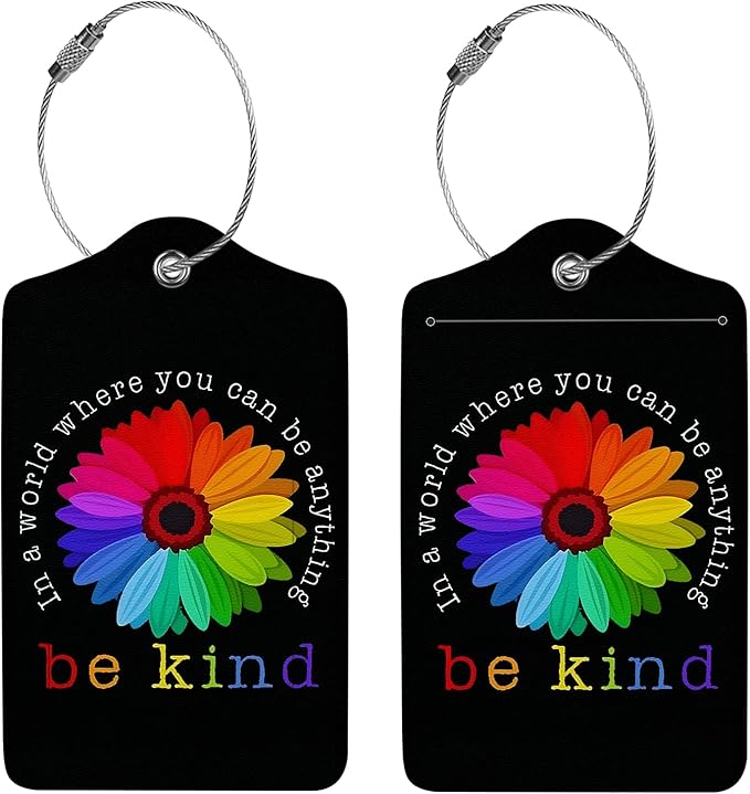 2 Pcs Luggage Tags for Suitcase, Cute Unique PU Leather Travel Bag Tag with Privacy Cover ID Label Address Card and Durable Metal Ring Suitable for Men Women Children Backpack,Sunflower