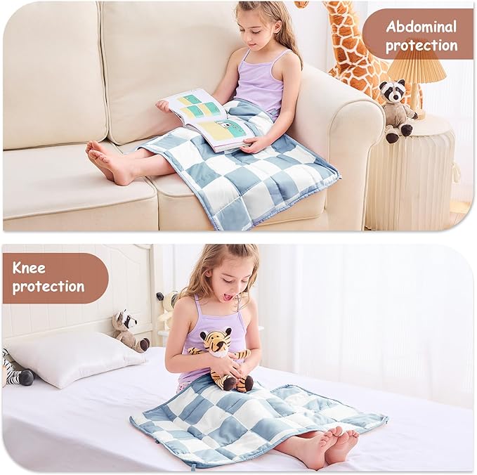 yescool Blue Checkered Weighted Lap Pad 2 Pounds Cooling Weighted Lap Blanket, Plaid Small Weighted Blanket, Weighted Throw Blankets Gifts for Travel Indoor Outdoor, 20"x30"