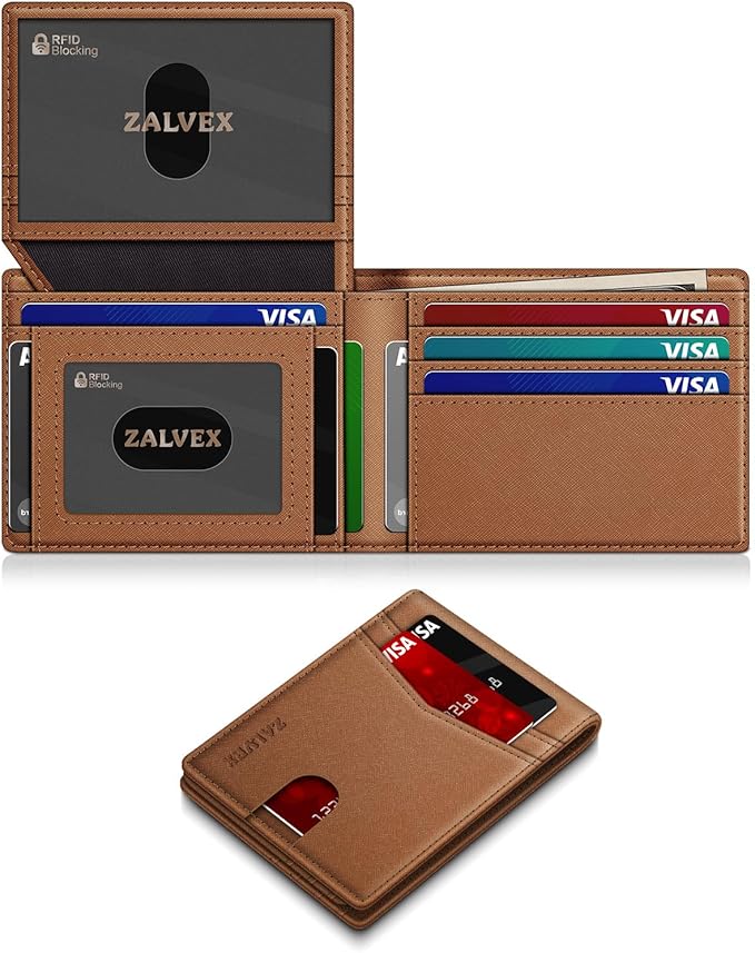 Wallet for Men Slim RFID Blocking Leather Credit Card Holder Wallet for 14 Cards, Bifold Minimalist Thin Wallet with 2 ID Windows & Cash Slot, Front Pockt Carteras Para Hombres, Birthday Gifts for Men