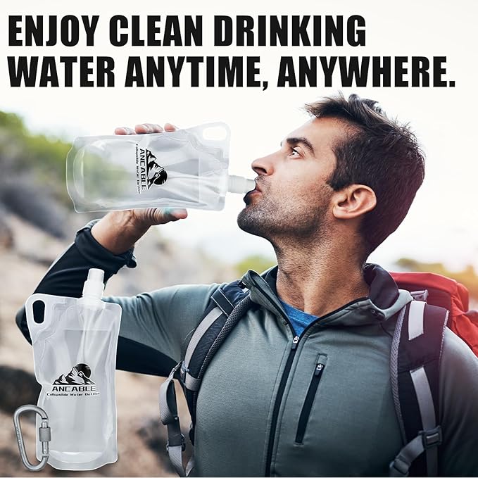 Ancable 33oz Collapsible Water Bottles, 6-Pack Reusable Travel Foldable Water Bottles for Hiking Camping Running Bike, BPA-Free Water Bottle