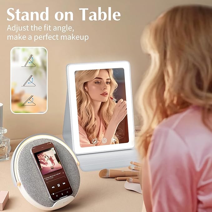 Travel Makeup Mirror, Portable LED Lighted Makeup Mirror, Rechargeable 1800mAh Battery, 2 Light Settings, USB-Powered Travel Vanity Mirror
