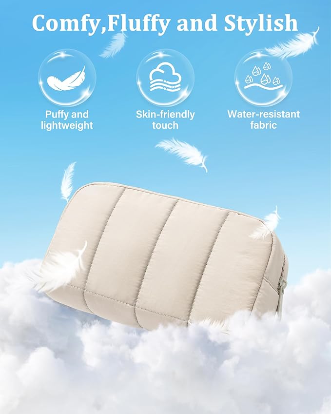 oscaurt 2 Pcs Makeup Bag Travel Toiletry Bag for Women Puffy Padded Cosmetic Pouch Purse Wide-open Makeup Organizer Case Travel Essentials