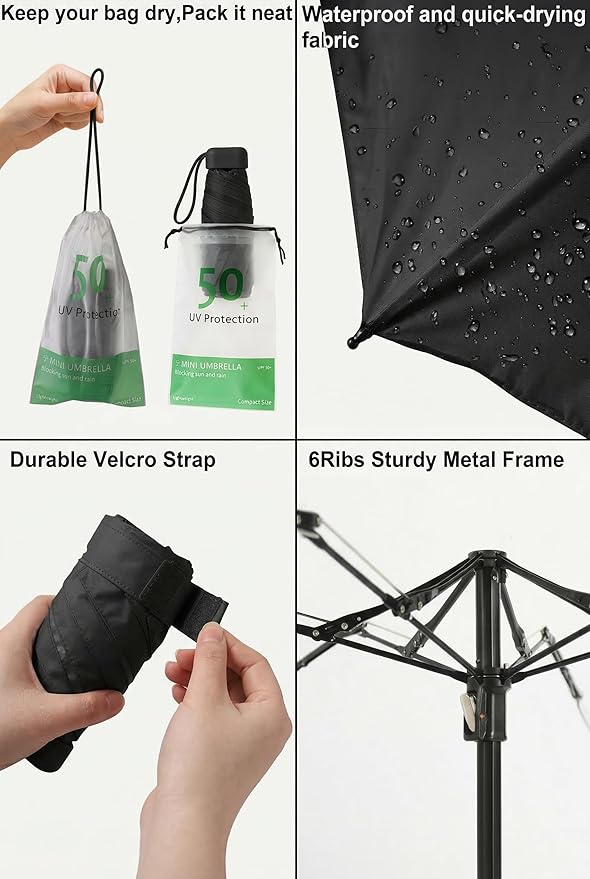 BAODINI Mini Travel Umbrella Small Compact UV Blocking Manual Open Close Portable Sun Protection for Women Kids and Men