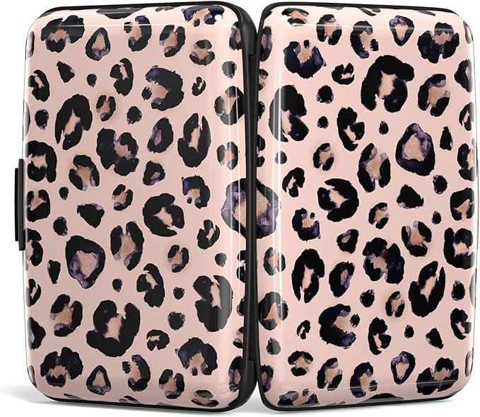 Credit Card Holder, Mini Aluminum Card Wallet RFID Blocking Slim Metal Hard Card Case for Women Men, Pink Leopard