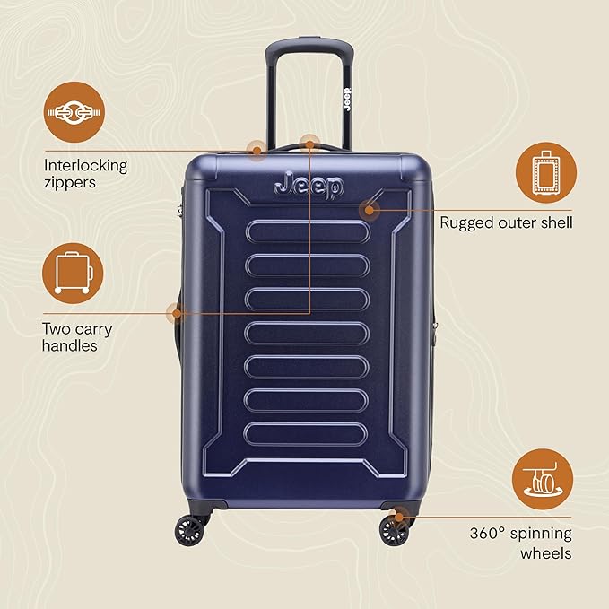 Jeep JH004C Hardside Expandable Luggage with Spinner Wheels, Black, Checked-Medium 24 Inch