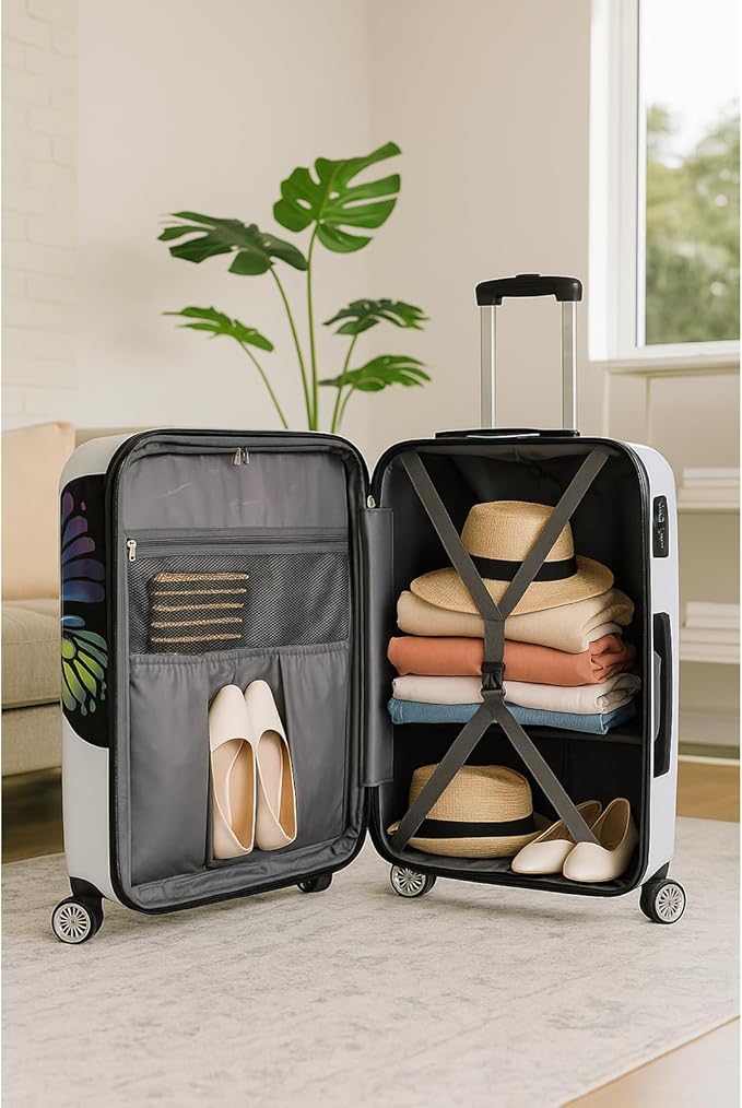 World Traveler Butterfly 24-Inch Polycarbonate Hardside Expandable Spinner Luggage with Enhanced Wheel System