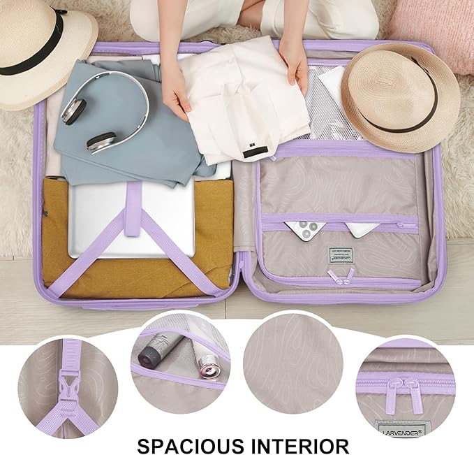 LARVENDER Luggage Sets 3 Piece, Expandable Hardside PP Carry On Luggage Suitcase with 360° Spinner Wheels TSA Lock Suitcase Set for Women Men, Lavender
