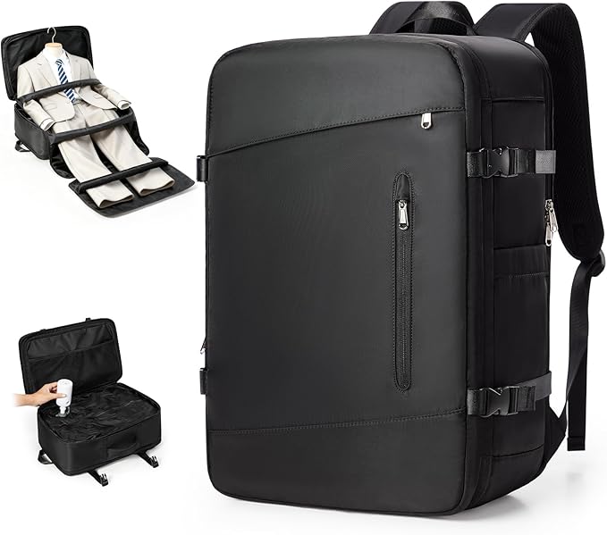 VGCUB Vacuum Backpack Travel with Suit Bag and Air Pump Compression Vacpack Carry on Flight Approved Daypack Laptop Space Saver Garment Bags for Travel Storage with Vacuum System Women Men Black