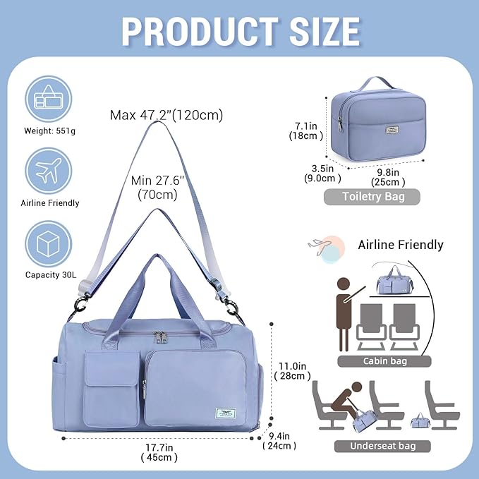 FIORETTO Women's Gym Duffle Bag with Shoes Compartment, 30L Capacity, Ideal for Travel, Gym, Sports, Duffel, Weekender