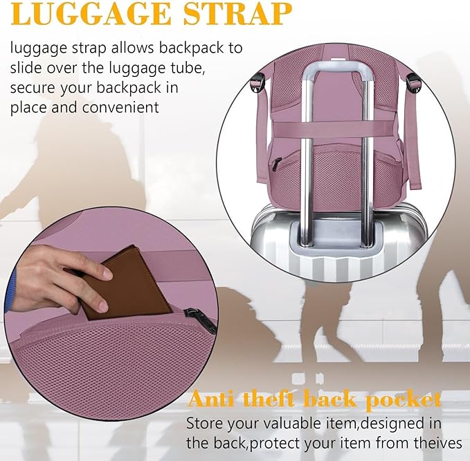 MATEIN Personal Item Backpack 18 * 14 * 8, Underseat 15.6 inch Travel Laptop Backpack for Women, Sturdy Water Resistant Slim Daypack College Computer Bag Gift, Dark Purple
