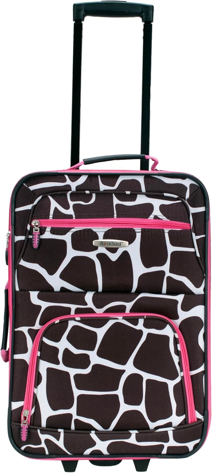 Rockland Fashion Softside Upright Luggage Set,Expandable, Pink Giraffe, 2-Piece (14/19)