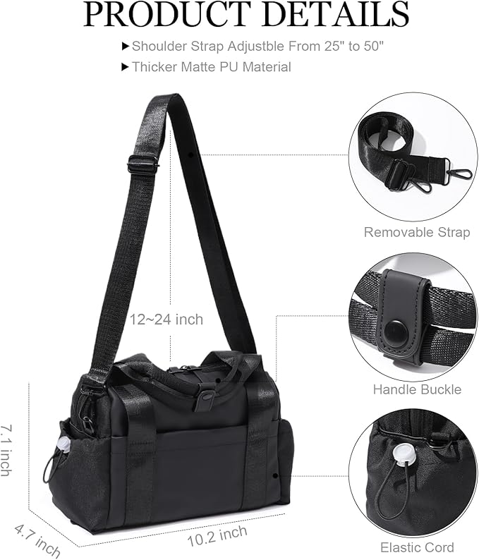 Small Gym Bag for Women, Mini Crossbody Gym Duffle Bag with Wet Compartment, Carry on Gym Tote Bag for Workout Dance Sport Travel (Mini-Black)