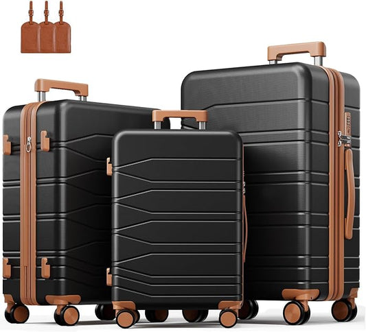 3 Piece Luggage Set, 21/25/29 Inch Expandable Luggage Sets with Spinner Wheels, ABS+PC Hardshell Suitcases, Suitcase Set with YKK Zipper, TSA Lock & 3 Tags