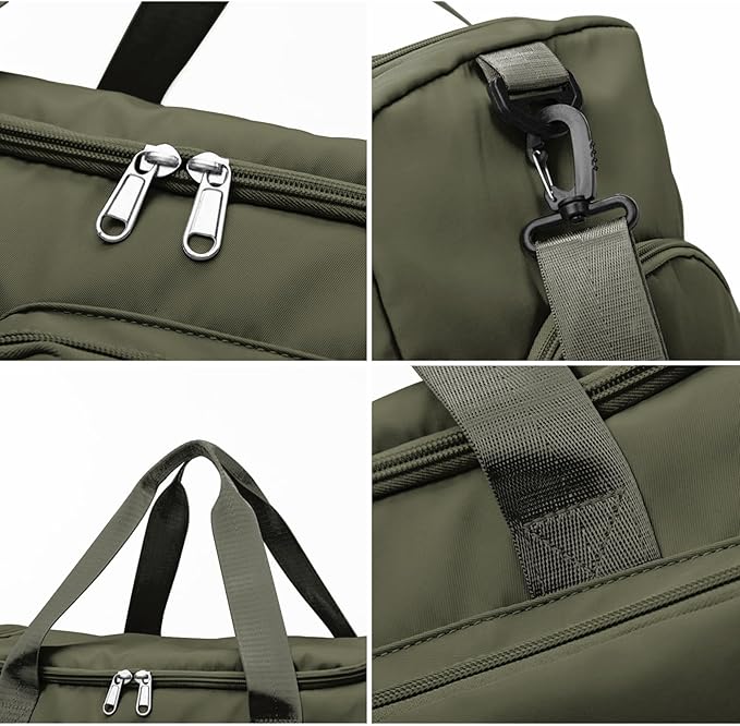 Travel Duffel Bag with Shoes Compartment Sports Gym Bag with Dry Wet Separated Pocket for Men and Women, Overnight Bag Weekender Bag Training Handbag Yoga Bag - Olive Green