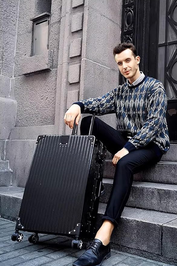 HotWay 22 Inch Checked in Luggage with Aluminum Frame,PC Hard Shell Suitcase with Spinner Wheels and TSA Lock, Large Suitcase for Travel, Black