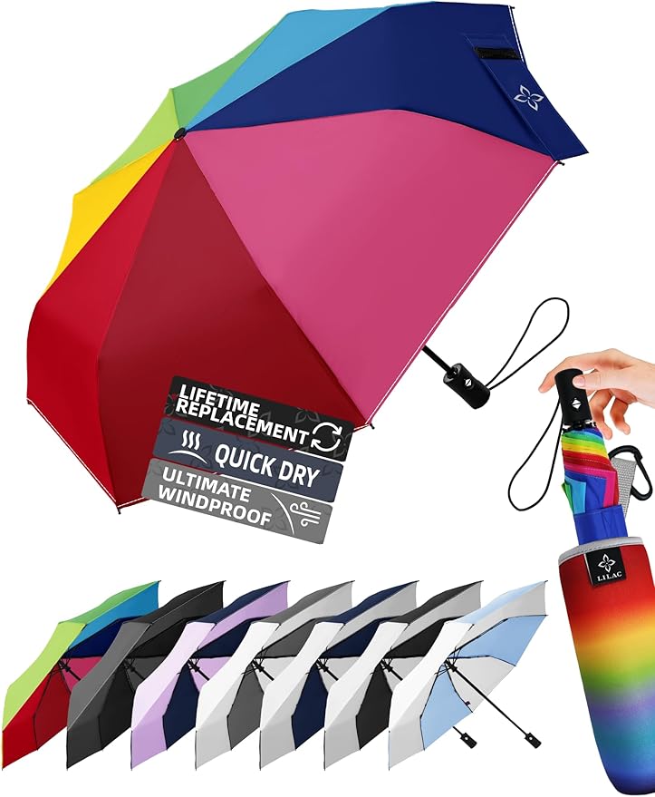 Windproof Travel Umbrella for Rain - 43" Auto Open Close 8-Rib Compact, Stylish Two-Tone Color Block Design, Easy-Close Folding Portable Parasol for Men & Women