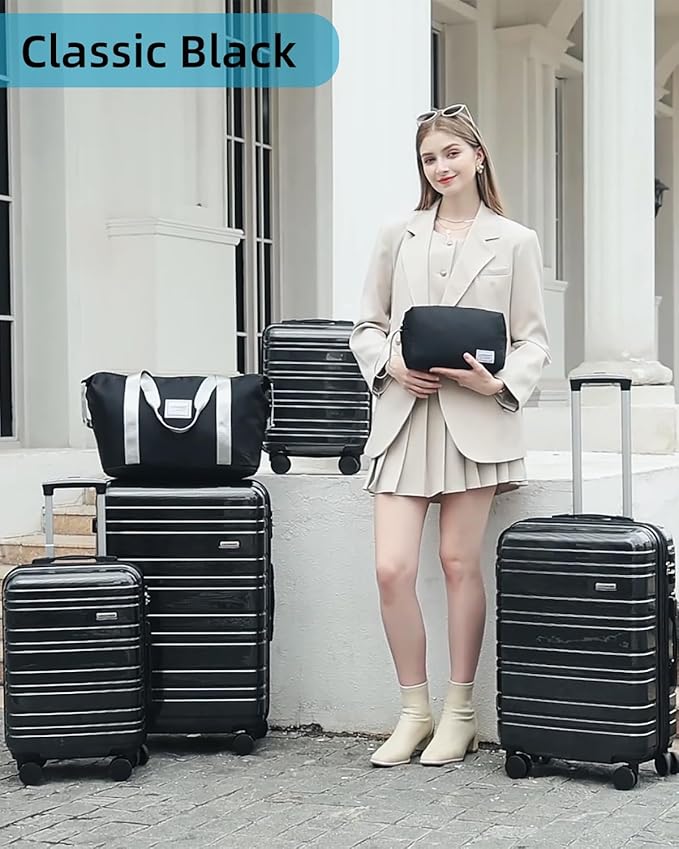 LARVENDER Luggage Sets 6 Piece Hardside Expandable Suitcase with Wheels TSA Lock, PC+ABS Hardshell Lightweight Travel Luggage Sets for Women, Glossy Black