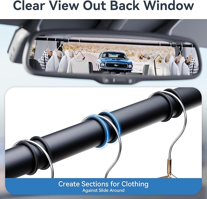 Adjustable Car Clothes Hanger Bar 35-60 Inches – Heavy Duty Travel Garment Organizer, Anti-Wrinkle, Non-Slip Rubber Bands, Fits Cars, SUVs, Vans and Trucks