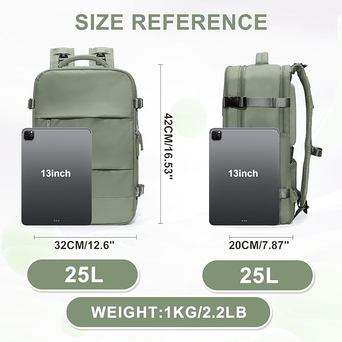 coowoz Travel Backpack For Women Men,Carry On Backpack,Hiking Backpack Waterproof Outdoor Sports Rucksack Casual Daypack travel essentials（Gray Green）