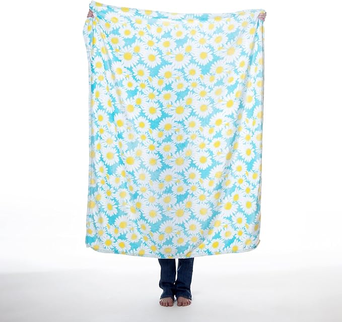 CARSTENS, INC. Travel Blanket, Premium Compact 2-in-1 Airplane Blanket/Pillow, Blue Daisy Floral