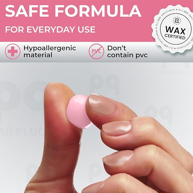 Peace&Quiet | PQ Silicone Ear Plugs for Sleeping - 15 Wax Earplugs for Sleep and Swimming, Soft Ear Covers for Sleeping, Wax Ear Plugs Noise Cancelling 32Db, Pink