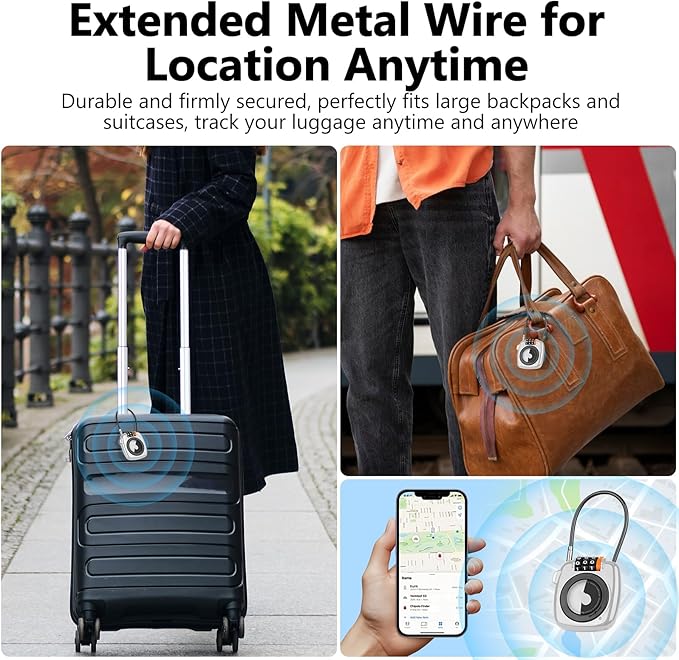 Compatible with Apple AirTag Secure Lock with Wire Cable, 3-Digit Combination Luggage Locks, Alloy Body Ultra Durable Anti-Lost Protective Case for Luggage, Suitcase (White*2)
