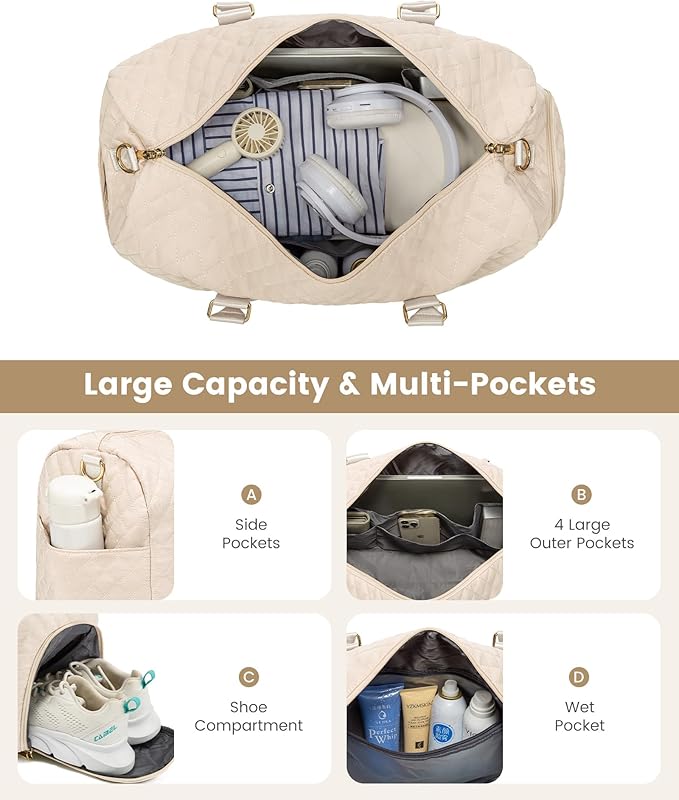 LOVEVOOK Travel Duffle Bag, Weekender Bag for Women with Toiletry Bag, Carry on Overnight Bag with Shoe Compartment, Gym Duffel Bag with Wet Pocket, Mommy Hospital Bags for Labor and Delivery