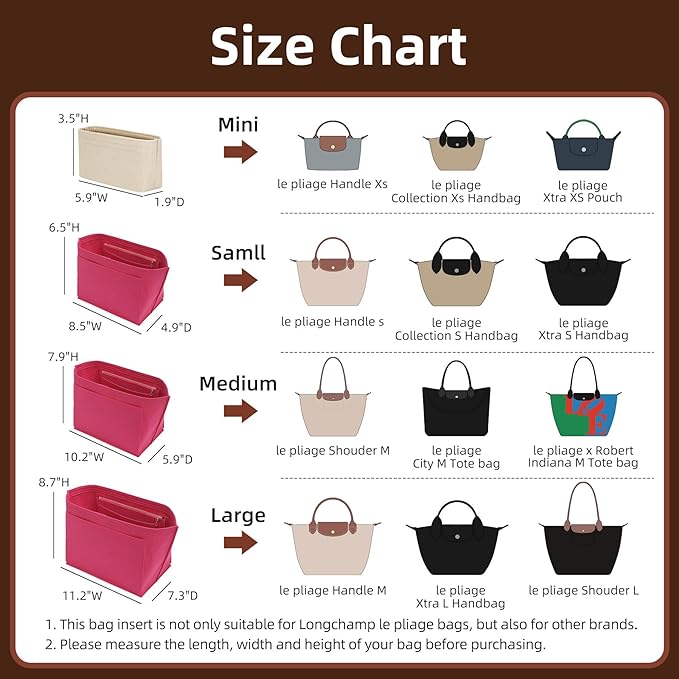 Doxo Longchamp Organizer Insert Compatible with Le pliage Large Medium Small Mini and More(L,Rosy)