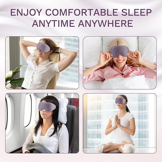 99% Fully Block Out Light Eye Sleep Mask, 3D Deep Contoured Eyes Cover Zero Pressure, Long Lash Extension Eyes Mask with Adjustable Straps for Sleeping Travel Home Nap Rest Women Men (Light Purple)