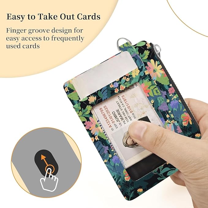 Hancynir Slim Wallet Women Credit Card Holder Flower Black Cat Green RFID Small Mini Card Case Front Pocket PU Leather Thin Travel Zipper Coin Cash ID Window Girls Wallet Gifts