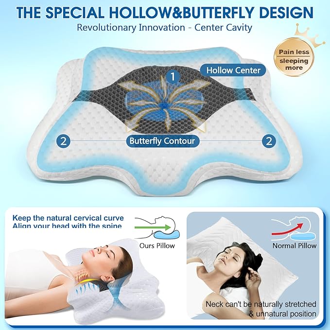 Memory Foam Pillows, Cervical Pillow for Neck and Shoulder Pain Relief, Ergonomic Contour Bed Pillow, Soft for Side Sleep Stomach Sleeping and Back Sleeper-Queen Size&Grey